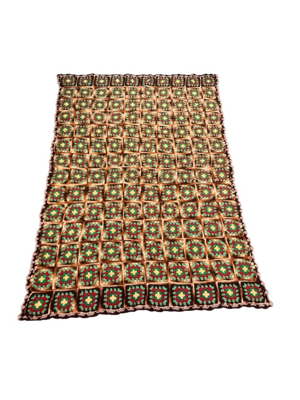 Handmade Wool Crochet Granny Square Blanket Multicolor